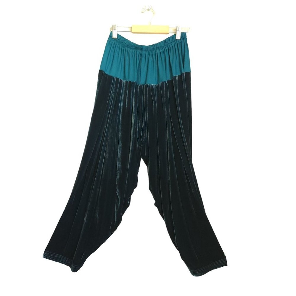 Velvet harem lounge pants boho One Size Deep Teal Green Trouser‎